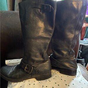 Frye Black Leather Combat Boots